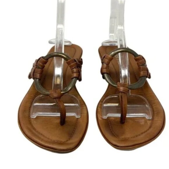 Bernardo Brown Leather Metallic Ring Wedge Thong Sandals - Size 7 - Picture 3 of 7